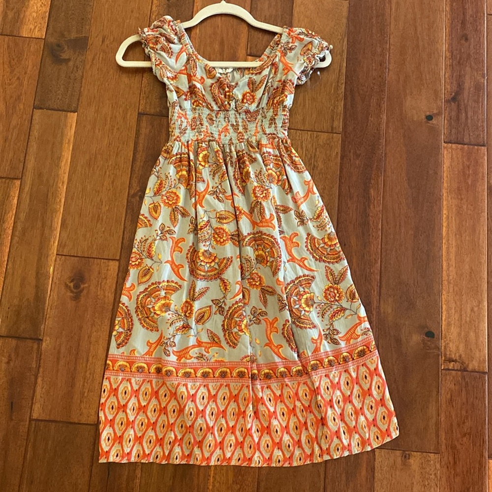 Angie girls Orange and Pink Sundress with Flutter Sleeves